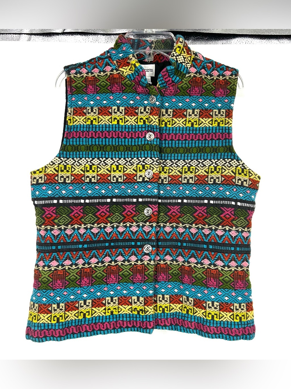 Chicos 1 Embroidered Textured Vest Multicolored Southwestern